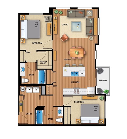 Floor plan for 2 beds, 2 baths, 1092 sqft
